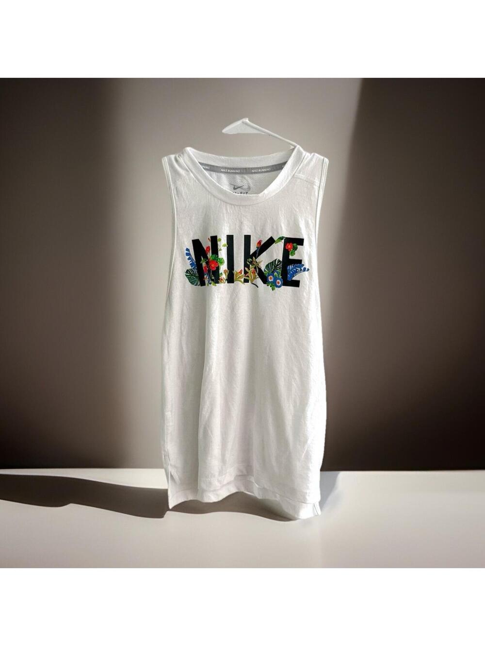 Nike Dri-FIT Floral Logo Running Tank Top White Women’s Small